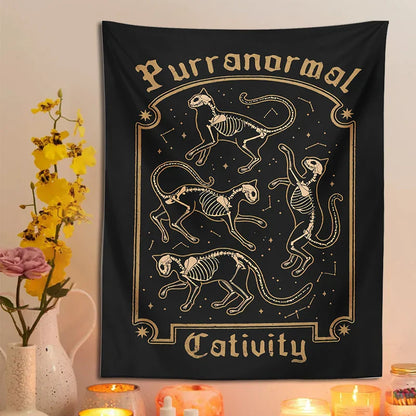 Decobites Mysterious Cat Skull Tarot Baphomet Occult Witch Cat Tapestry Wall Hanging