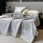 Decobites Lace Edge Flowers Embroidery Cool Blanket for Bed - Machine Washable Summer Quilt