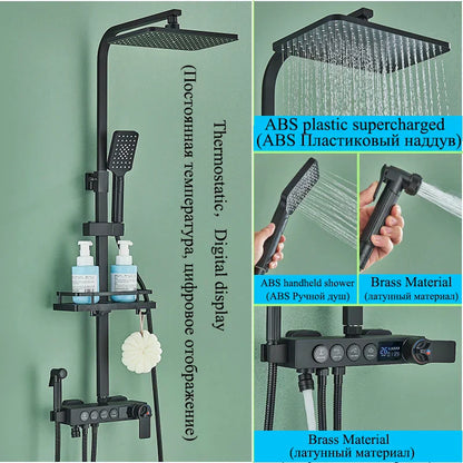 DecorBites™ Digital Display Thermostatic Shower Faucet Set Rainfall Shower Mixer