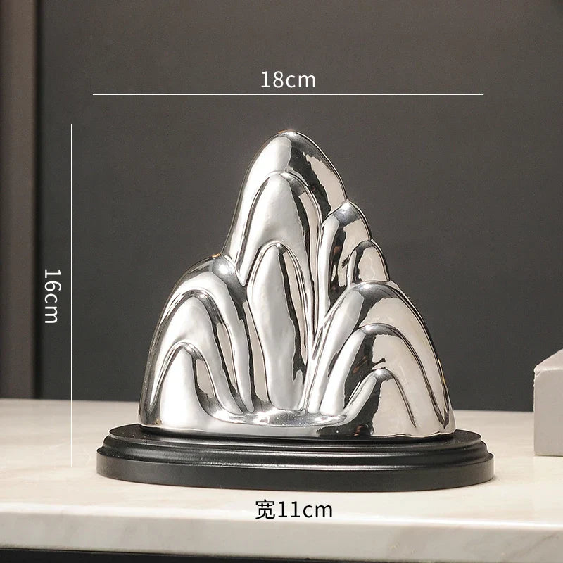 DecorBites™ Ceramic Mountain Sculpture Decor - Golden/Silver Landscape Ornament