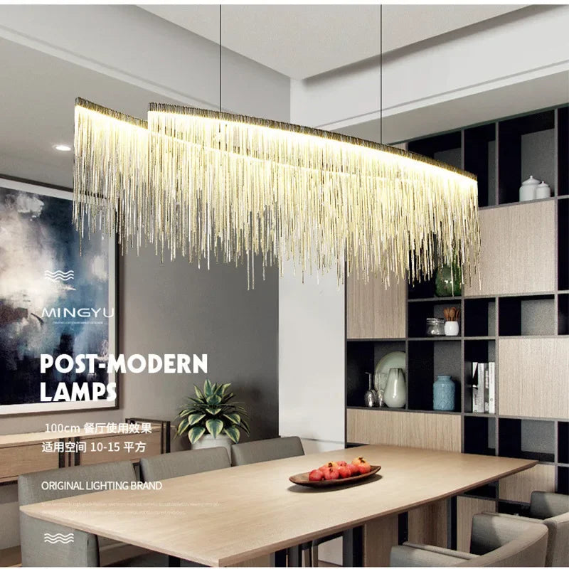 DecorBites™ LED Aluminum Tassel Chandelier: Modern Waterfall Pendant Light for Living Room, Hotel, Hall