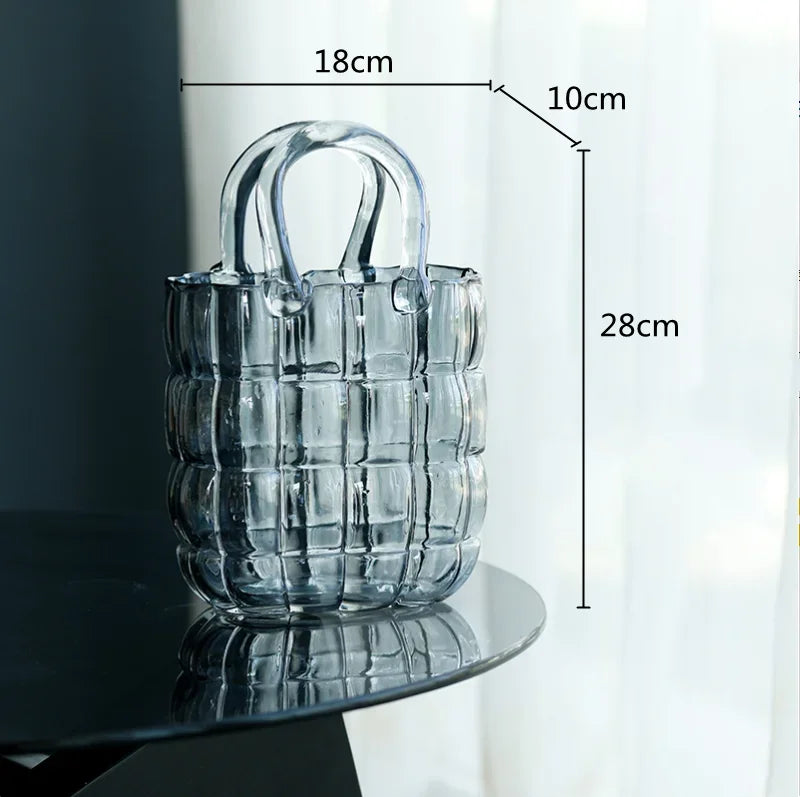 DecorBites™ Clear Glass Vase Terrarium Handbag for Living Room Decoration