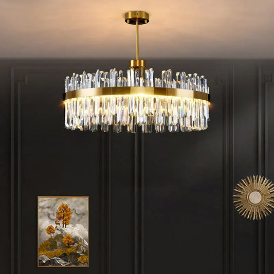 DecorBites™ Crystal Chandelier: Nordic Light Luxury Round Pendant for Living & Dining Rooms
