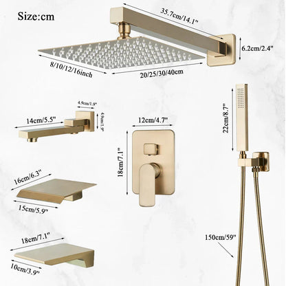 DecorBites™ Brushed Gold Shower Faucet Set 2/3 Way Rainfall Bathtub Mixer Wall Mounted Box
