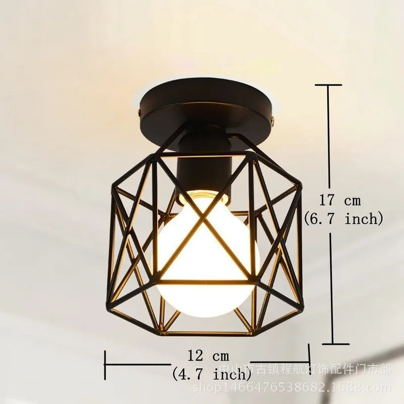 Industrial Ceiling Lamp Shade Fixture For Hallway Entrance Aisle Porch Square Diamond Iron Chandelier Pendant Light WY507