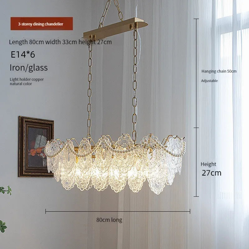 DecorBites™ Clear Glass LED Chandelier: Modern French Style for Living Room, Bedroom, Kitchen.