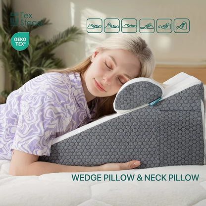 Decobites Memory Foam Wedge Pillow: Comfortable Sleep Support Triangle Pillow