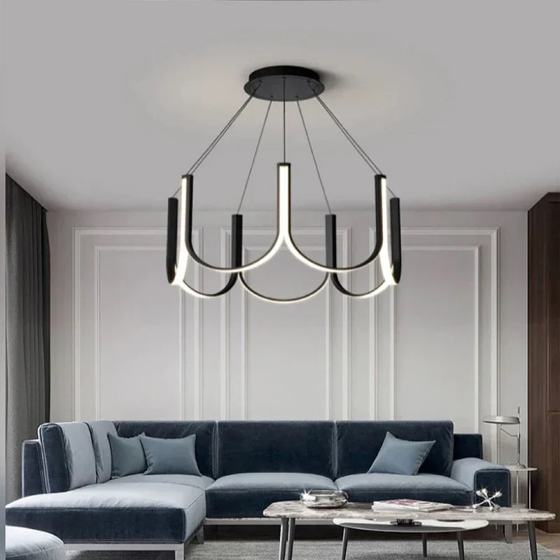DecorBites™ LED Chandelier: Black Gold Aluminium Hanging Light, Parlor Dining Room Bedroom Lamp