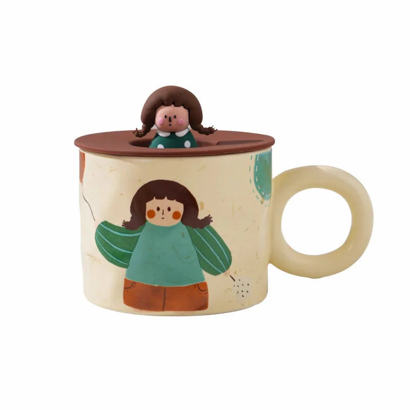 Taza de café de cerámica creativa DecorBites™ con tapa para parejas