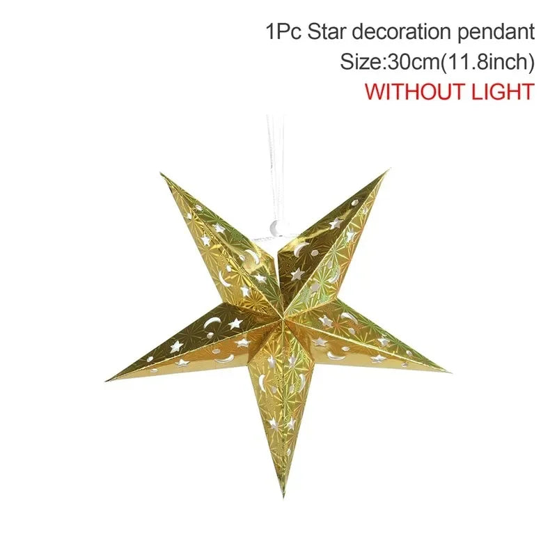 Hollow Star Hanging Pendants Ramadan Decoration 2024 for Home Navidad Natal Noel Gifts Christmas Ornaments New Year 2025