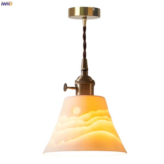 DecorBites™ Ceramic LED Pendant Light: Vintage Japanese Style for Kitchen, Cafe, Living Room