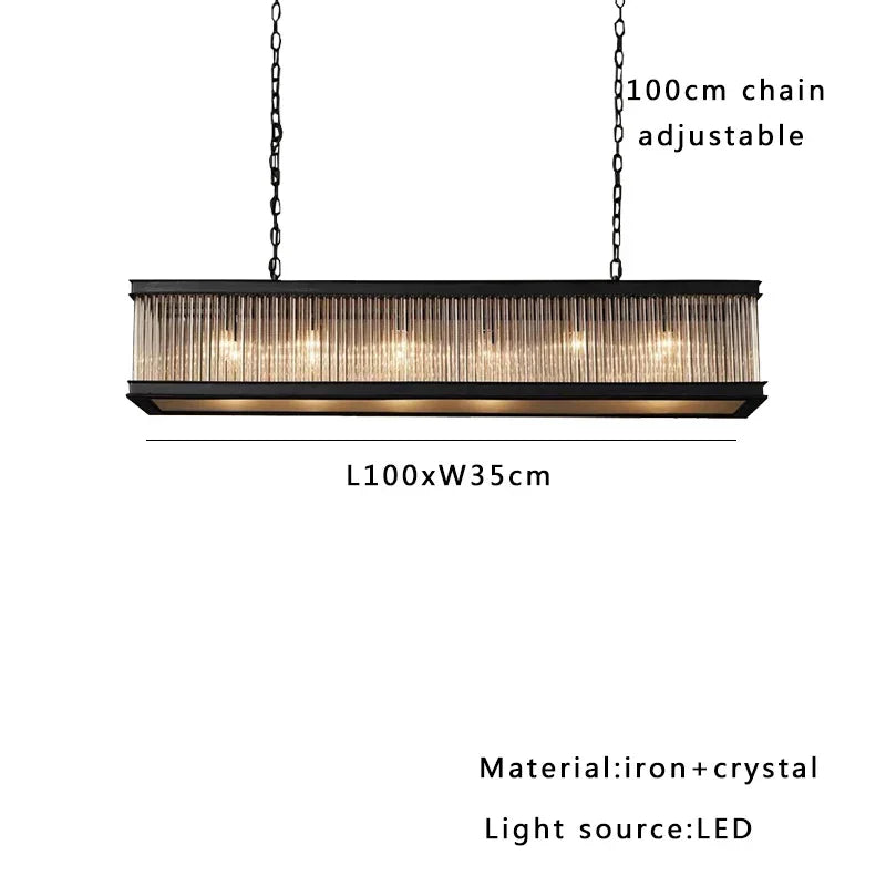 DecorBites™ Crystal Rectangle Chandelier: Classic Retro Nordic Ceiling Hanglamp for Dining Room.