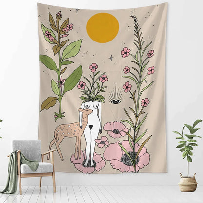 Tapiz de pared DecorBites™ con diseño de tarot y astrología de chica botánica para decoración boho wicca