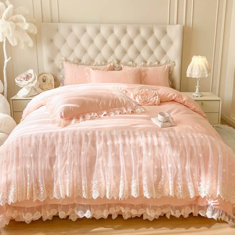 Decobites Pink Princess Style Bedding Set: Duvet, Bedskirt, Bedspread, Pillowcases