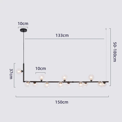 DecorBites™ Glass Black Chandelier Pendant Lamp Nordic Modern Living Room Light