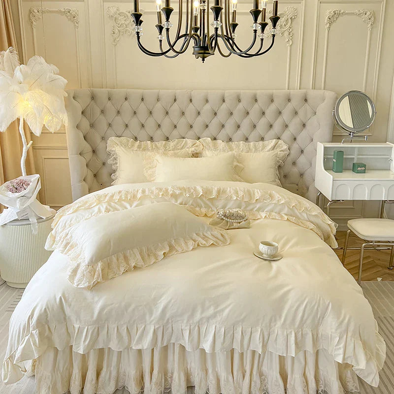Pink Lace Bedding Set 400TC Fabric 2X2.2m