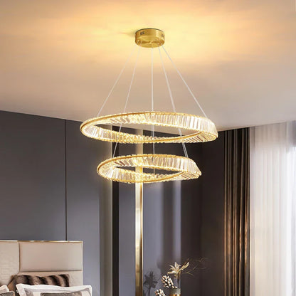 DecorBites™ Crystal Chandelier: Modern Circular LED Lighting for Luxurious Living Room, Bedroom, Dining Room