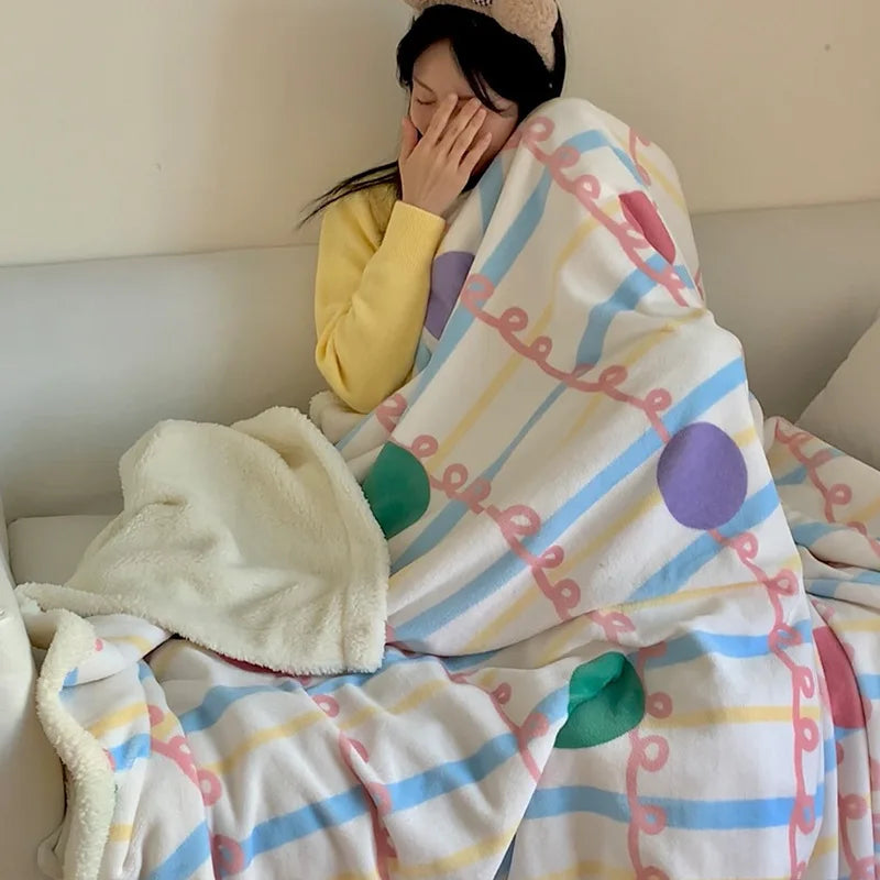 DecorBites™ Korean Cartoon Plush Blanket, Soft Nap Sofa Cover for Home Dormitory