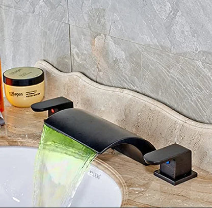 صنبور حمام DecorBites™ ذو المقبضين وصنبور شلال أسود عريض