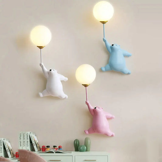 DecorBites™ Blue Pink Bear Wall Lamp for Kids Bedroom, 3D Moon Lighting, G9 Bulb