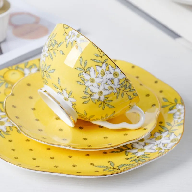 DecorBites™ Lemon Tree Bone China Tea Set: Cup, Saucer, Plates, Teacup, Black Tea Kit