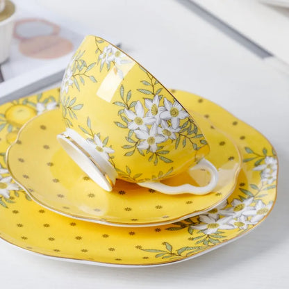 DecorBites™ Lemon Tree Bone China Tea Set: Cup, Saucer, Plates, Teacup, Black Tea Kit