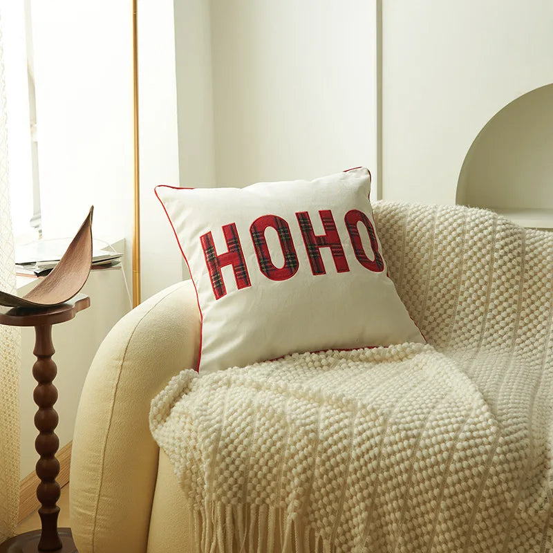 DecorBites™ Christmas Letter Embroidery Plaid Cushion Cover Set