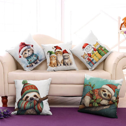 DecorBites™ Cartoon Animal Christmas Pillowcase: Decorative Sofa Cushion Cover for Living Room