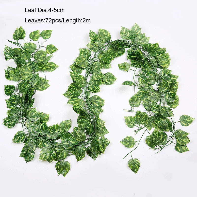 ديكور بايتس™ 12 قطعة من نباتات اللبلاب الأخضر الاصطناعية بطول 2.2 متر لتزيين الحائط