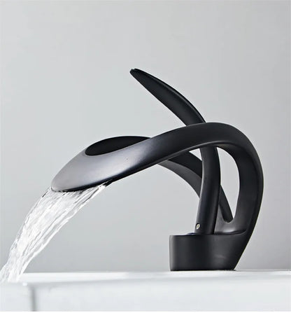 DecorBites™ Black Brass Bathroom Basin Faucet With Waterfall Design