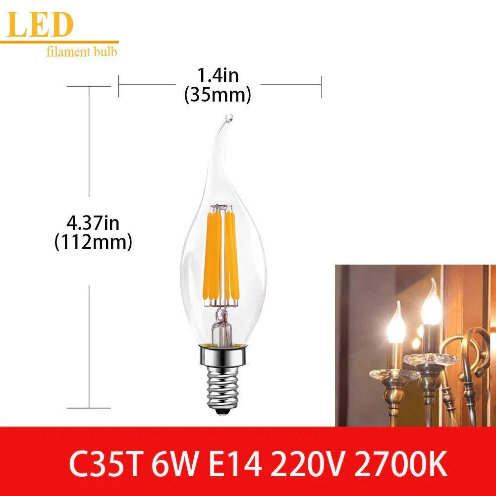 Bombilla de Filamento LED™ Decorbites Vidrio Transparente T16 A19 ST64 Regulable Luz Vintage