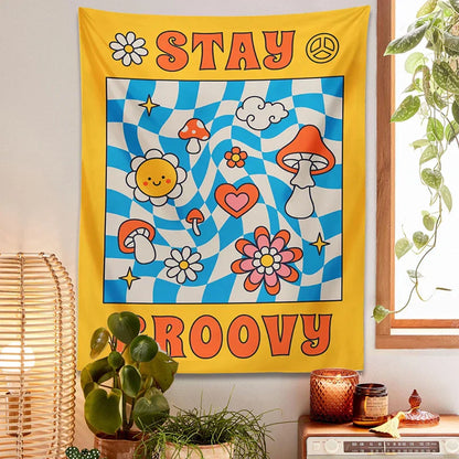 DecorBites™ Groovy Mushroom Tapestry: Retro Psychedelic Hippie Wall Decor