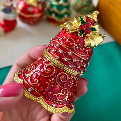 DecorBites™ Christmas Jingle Bell Figurine Trinket Box: Festive Tabletop Decor & Jewelry Holder
