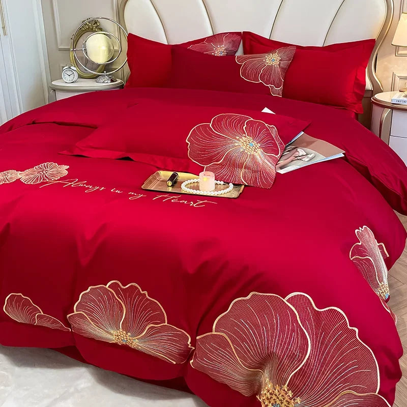 DecorBites™ Embroidered Egyptian Cotton Bedding Set for King Queen RU Bed Linens