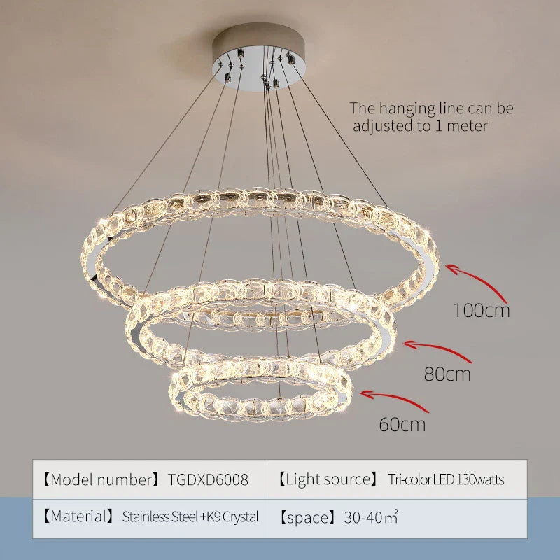 DecorBites™ Crystal Chandelier: Modern Net Red Circle Light for Living Room, Bedroom, Restaurant