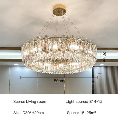 DecorBites™ Gold Round/Oval Crystal Chandelier for Living & Dining Room
