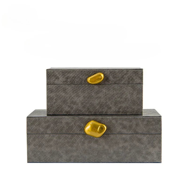 Caja de joyería de cuero con mango de piedra dorada Decorbites™: Elegante contenedor de almacenamiento para escritorio en la decoración del hogar