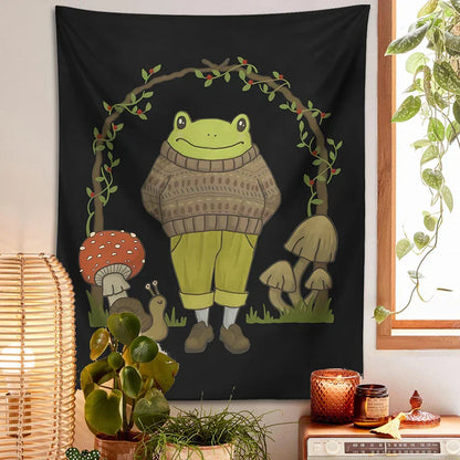 Frog Mushroom Aesthetic Tapestry Wall Hanging for Bedroom by Decobites