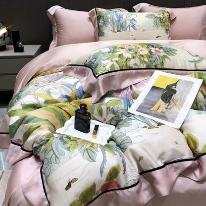 DecorBites™ Eucalyptus Lyocell Flowers Duvet Set with Sheet & Pillowcases