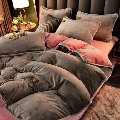 Decobites Plush Milk Velvet King Bedding Set for Winter Warmth