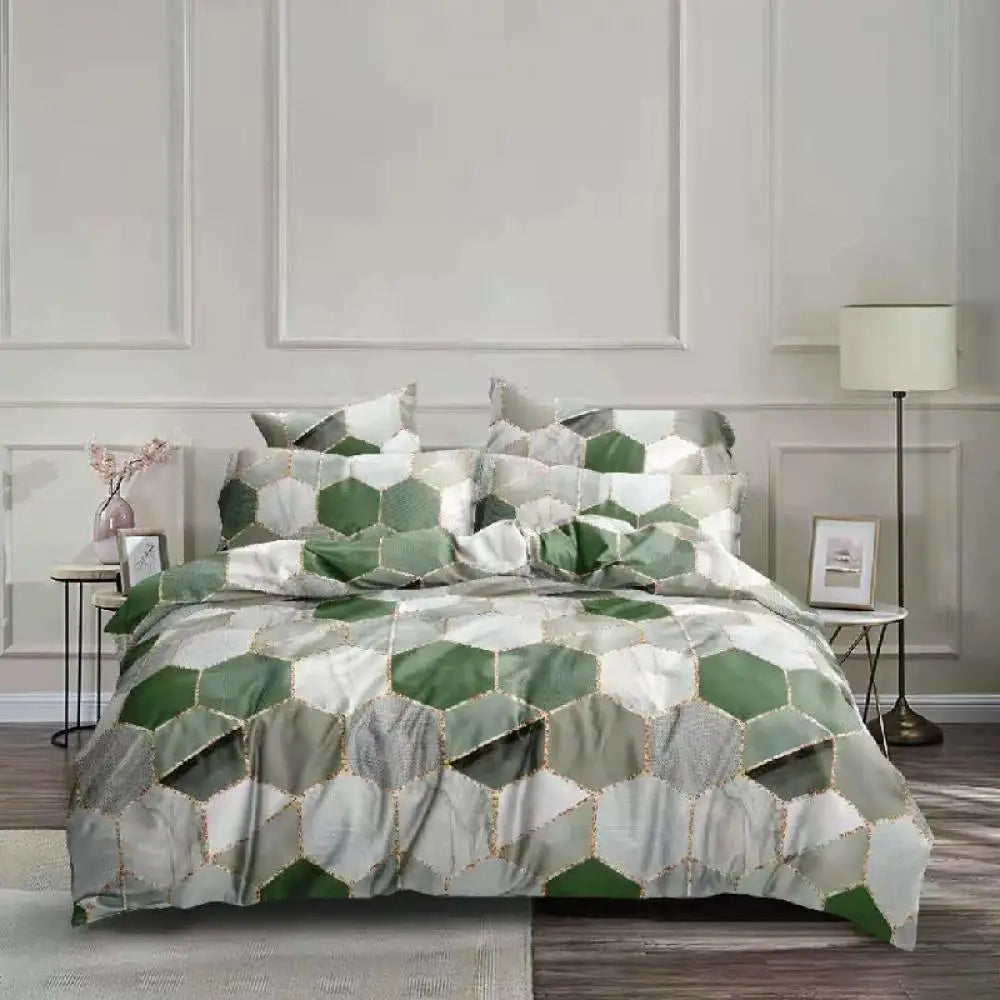 Decobites Honeycomb Marble Patterned Bedding Set, Luxurious Duvet Cover with Pillowcase