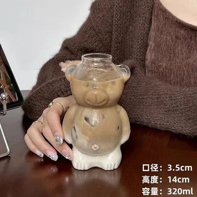 أكواب زجاجية على شكل دب من DecorBites™: أكواب لاتيه لطيفة مقاومة للحرارة بسعة 320 مل للقهوة.