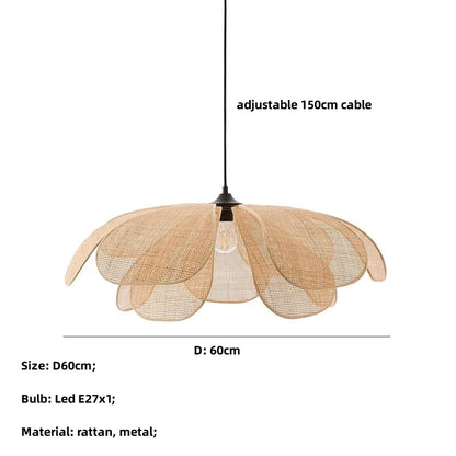 DecorBites™ Japanese Wicker Petal Chandelier for Tea House Dining, Parlor, Restaurant