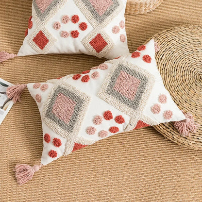 DecorBites™ Boho Loop Tufted Tassel Pillow Cover - Ethnic Embroidered Decorative Cushion