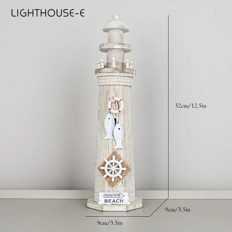 DecorBites™ Coastal Wooden Lighthouse & Ship Model for Mediterranean Home Decor