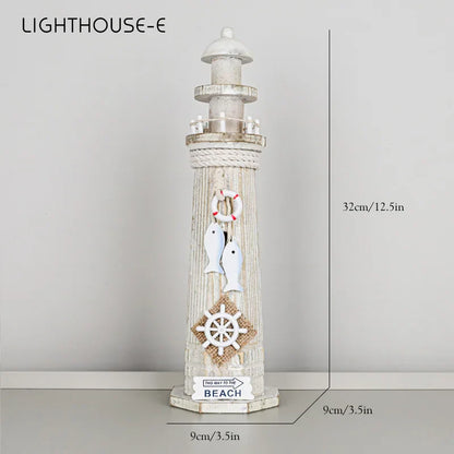 DecorBites™ Coastal Wooden Lighthouse & Ship Model for Mediterranean Home Decor