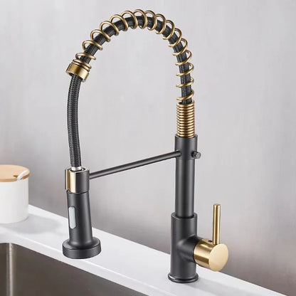 DecorBites™ Black & Gold Kitchen Faucet: Luxury Brass Pull Out Sink Mixer