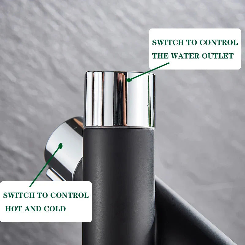 صنبور حوض أسود من DecorBites™: خلاط مياه بارد/ساخن لحوض السطح، رافعة موفرة للمياه