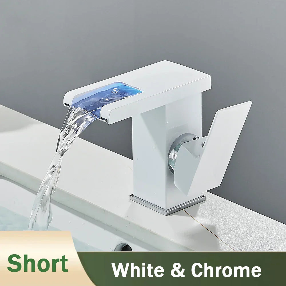 Grifo de Lavabo en Cascada LED Negro Decorbites™: Montado en Cubierta Mezclador Hidroeléctrico