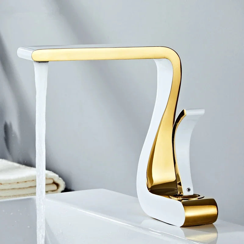 Luxury White Gold Bathroom Mixer Tap Brass Wash Basin Faucet Hot and Cold Water Sink Retro Faucet  Single Hole Faucet Bathroom